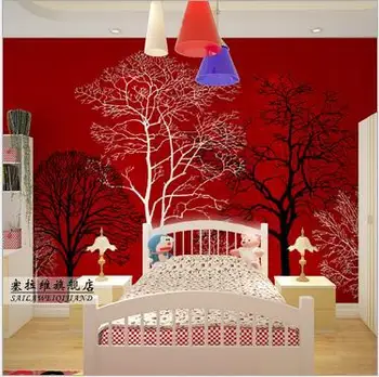 Personalizat tapet 3d True color tapet de hârtie | TV stabilirea pictura murala de perete copac fundal roșu